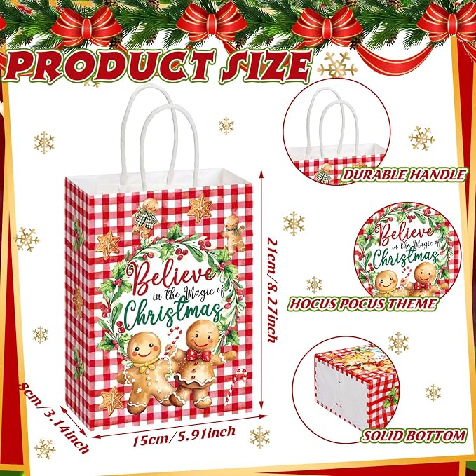 Kolldenn 24 Pcs Christmas Gingerbread Party Favors Bags Christmas Goodie Gift - Image 2