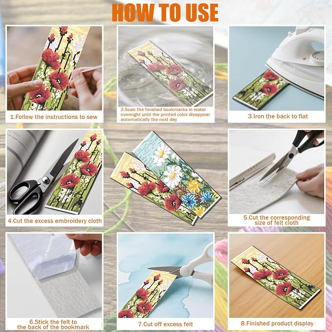 FREEBLOSS 6 Set Cross Stitch Bookmark Kit Wild Flowers Pattern Stamped Cross - Image 5