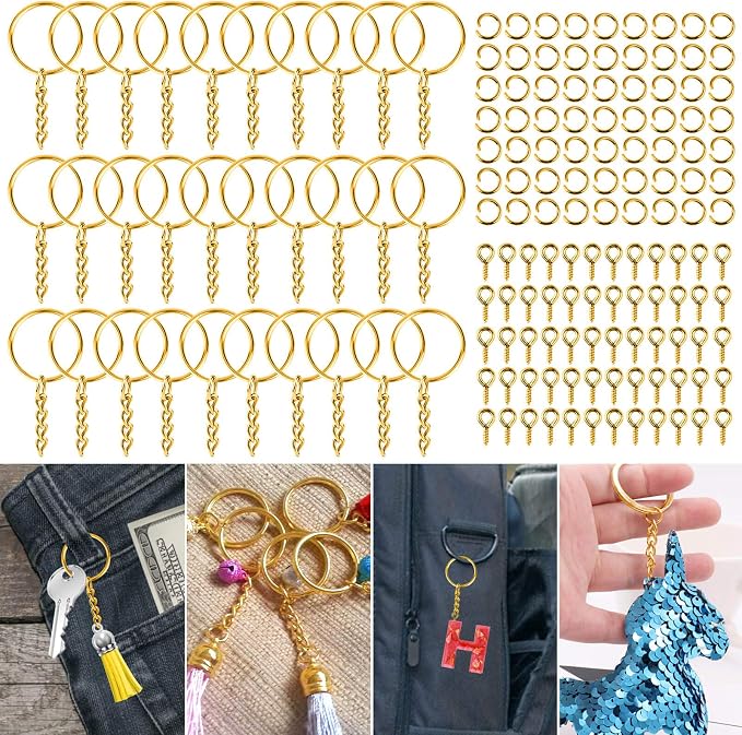 Keychain Rings Kit for Crafts Gold, PAXCOO Includes 100Pcs Split Key Ring - Image 8