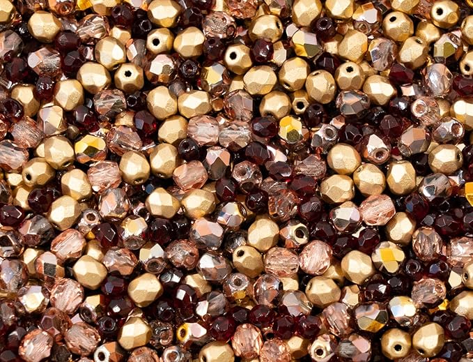 1.8 oz (50g, Approx. 1220 pcs) Mix of Faceted Fire Polished Pressed Czech Glass Beads, Sparkling Shiny Mix BCV