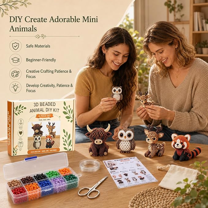 Kanroadi 3D Beaded Animal Kit, Beaded Animal Kit, Cute Animal Beading Craft Set - Image 6