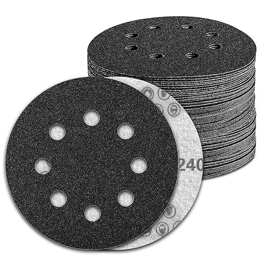 100 Pcs 5 inch Wet Dry Sanding Discs Grit 240 Hook and Loop 8 Hole Silicon Carbide Orbital Sander Sandpaper