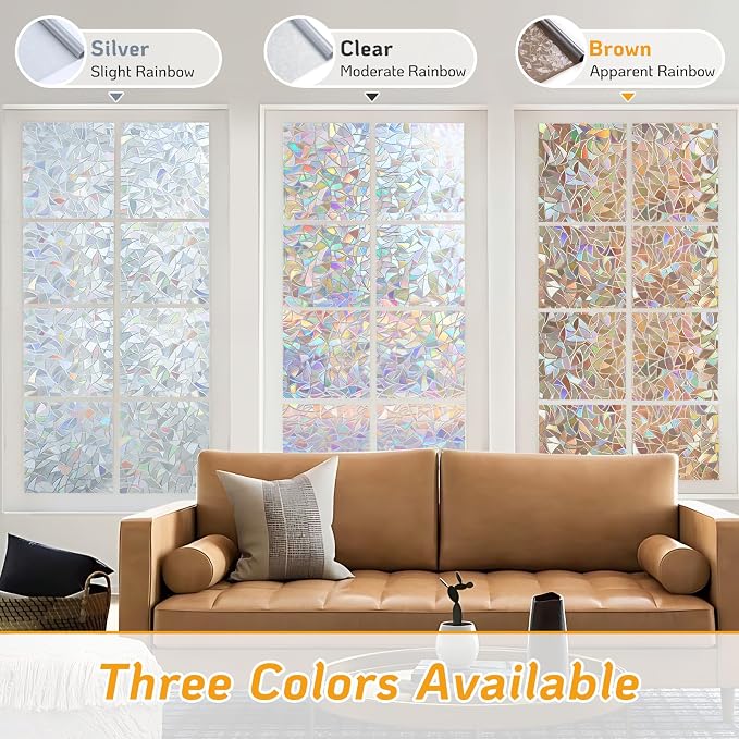 LUTE Rainbow Window Privacy Film, Stained Cling, 17.5" x 78.7" | 3D Decorative - Image 9