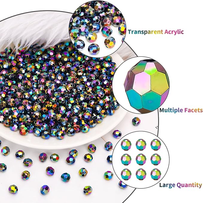 BONNY BOXX 500pcs 8mm Acrylic Faceted Round Crystal Beads Transparent Black AB - Image 4