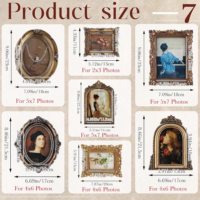 Wonderjune 7 Pcs Vintage Picture Frames Set - Image 2