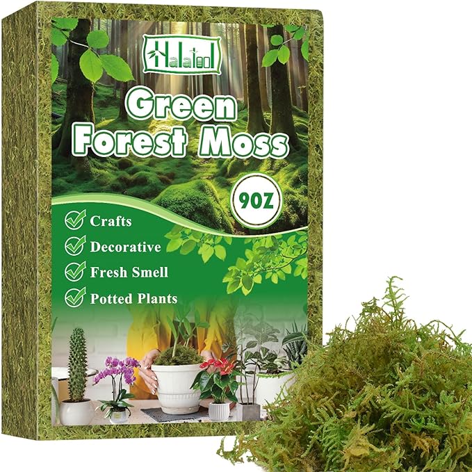 Halatool 9OZ Green Moss for Potted Plants, 12QT Orchid Moss Potting Mix, Forest Moss for Indoor Plants, Indoor Potting Plant Moss for Repotting Terrariums Garden Reptiles