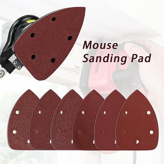 100-Pack Mouse Sandpaper (5-Hole) for Mouse Detail Sanders, Grits60/120/240/400/600/800/1000/1200/1500/2000, Ideal for Woodworking, Furniture Refinishing, and Crafting