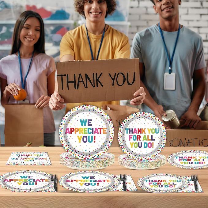 200pcs Thank You Plates Napkins We Appreciate You Paper Tableware Set Employee - Image 6