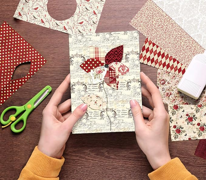 24 Sheets Red Aesthetic Scrapbooking Paper Pad - 6In x 6In Double Sided Flowers Patterns for Photos Album Journals Supplies Decorative Collage Origami DIY Crafts Gifts Wrapping
