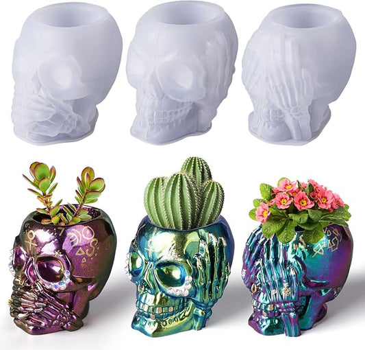 LET'S RESIN Skull Resin Molds, Hear-no, Speak-no, See-no 3 Pcs Skull Silicone Molds for Resin Crafts, Cute Epoxy Resin Molds Silicone for Resin Casting, DIY Craft, Home Decor