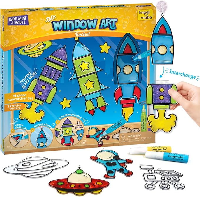 Imagimake Window Art Rocket | Low Mess Suncatcher Kit | 16 Pieces Glass by Imagimake