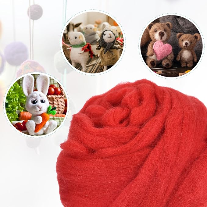 uxcell Needle Felting Wool, 3.5 Oz Nature Fibre Wool Yarn Roving - Image 4