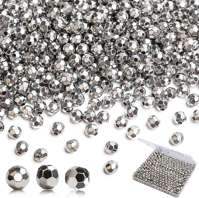 BONNY BOXX 500pcs 8mm Acrylic Faceted Round Crystal Beads Silver Loose Spacer by BONNY+BOXX