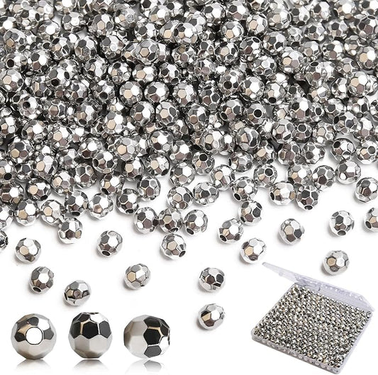 BONNY BOXX 500pcs 8mm Acrylic Faceted Round Crystal Beads Silver Loose Spacer by BONNY+BOXX
