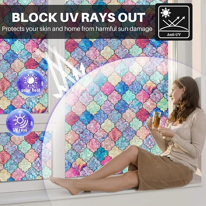 Stained Glass Window Film, Window Privacy Film Rainbow Decorative - Image 4