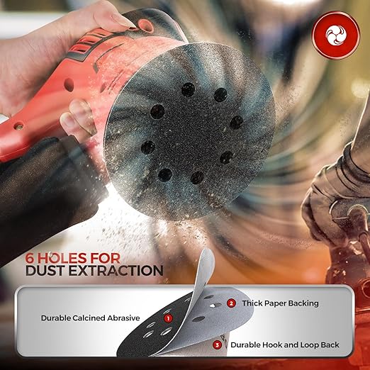 100PCS 5 inch Silicon Carbide Sanding Discs 80 Grit, Wet Dry Orbital 5 Sander Hook and Loop Sandpaper Disc, Best for Metal,Automotive,Wood Polishing
