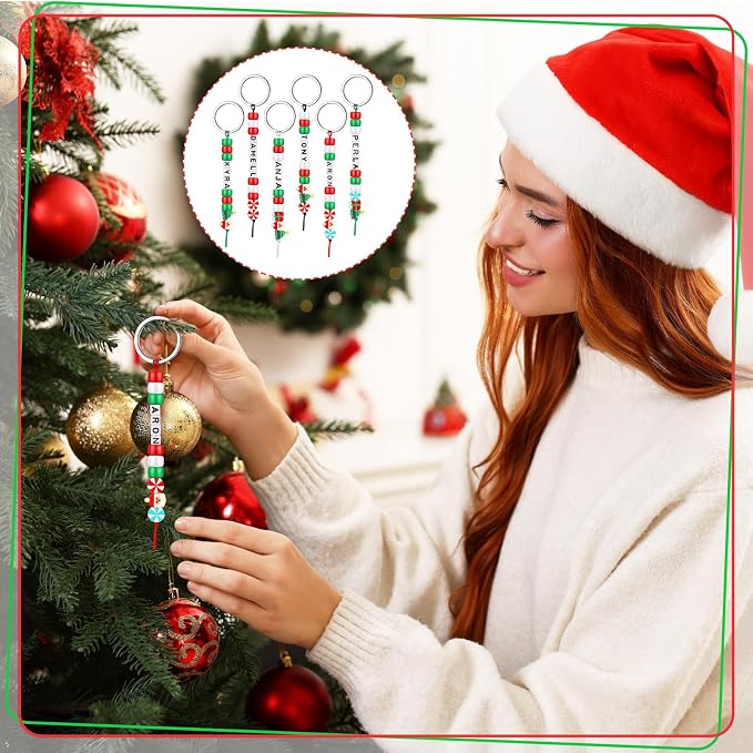 Landical 564 Pcs Christmas Bead Keychain Making Kit DIY Name Bead Key Chain - Image 5