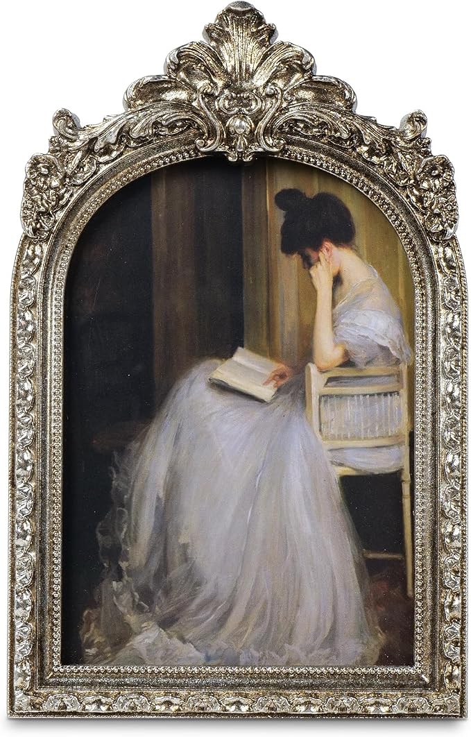 Cuspin Vintage Silver Picture Frame 5x7, Ornate Resin Arched Photo Frame - Image 9