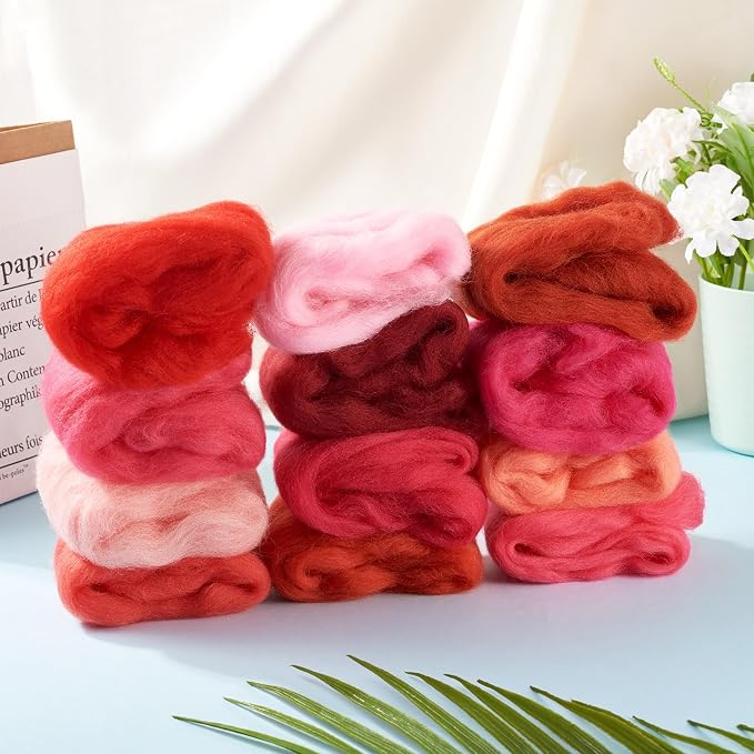 FASHEWELRY 2.1 OZ Needle Felting Wool Roving Set Pink Theme Nature Wool Roving - Image 2