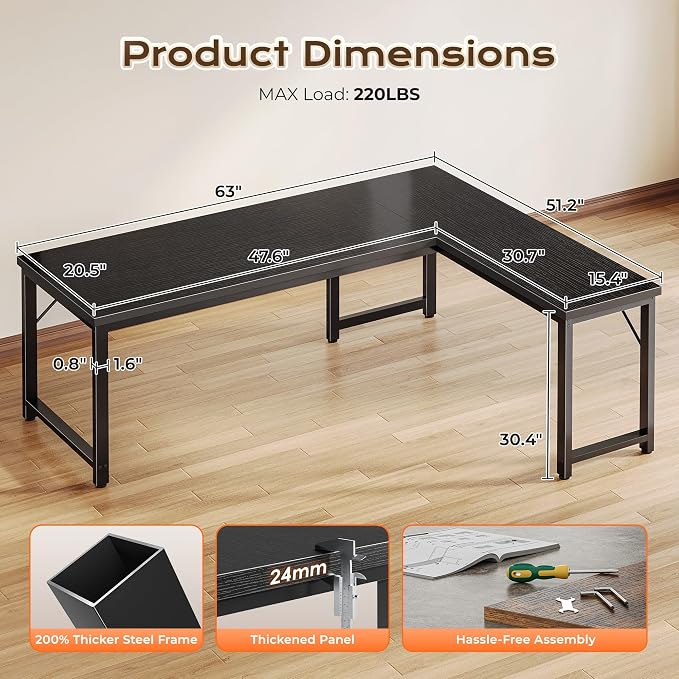 Huuger 63 Inch L Shaped Desk - Image 3