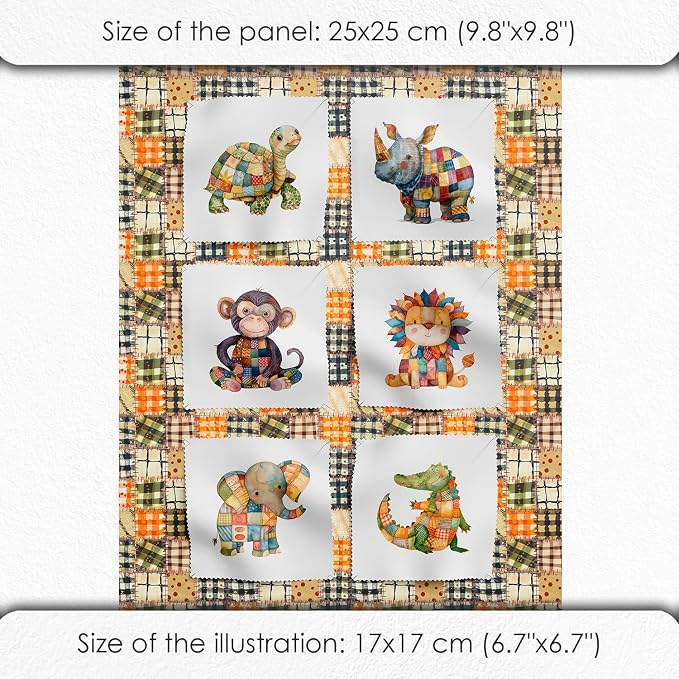 Cotton Fabric Panel – Single Continuous Patchwork Animal Panel - Image 4