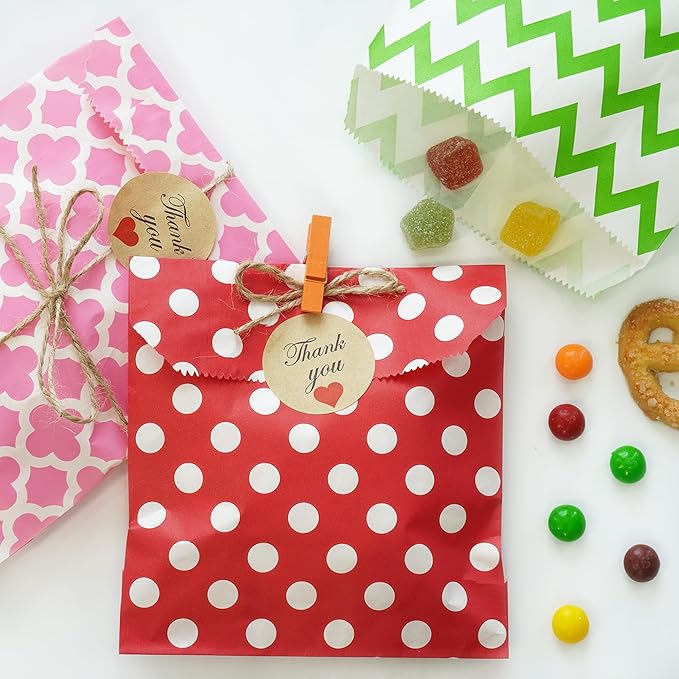 KEYYOOMY 100 Pcs Rose Gold Candy Buffet Bags Small Cookie Bag Polka Dot Paper Treat Bag for Wedding Birthday Party (5 inch x 7 inch)