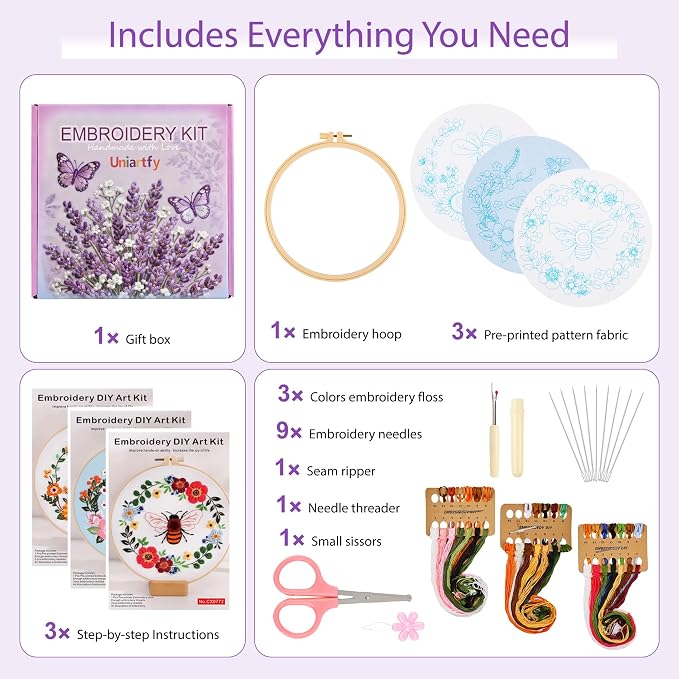 Uniartfy 3 Pack Bee Flower Embroidery Kits - Image 2