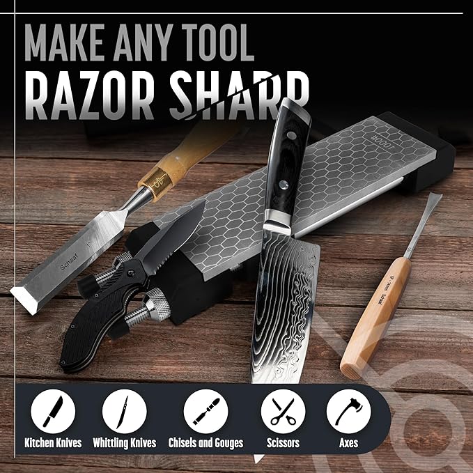 Heavy Duty Diamond Sharpening Stone Set, 2-Sided Fine 1000 Grit/Coarse 400 Grit Sharpening Plate, Fast & Efficient Knife Sharpener for Razor Sharp Knives and Chisels from Schaaf Tools