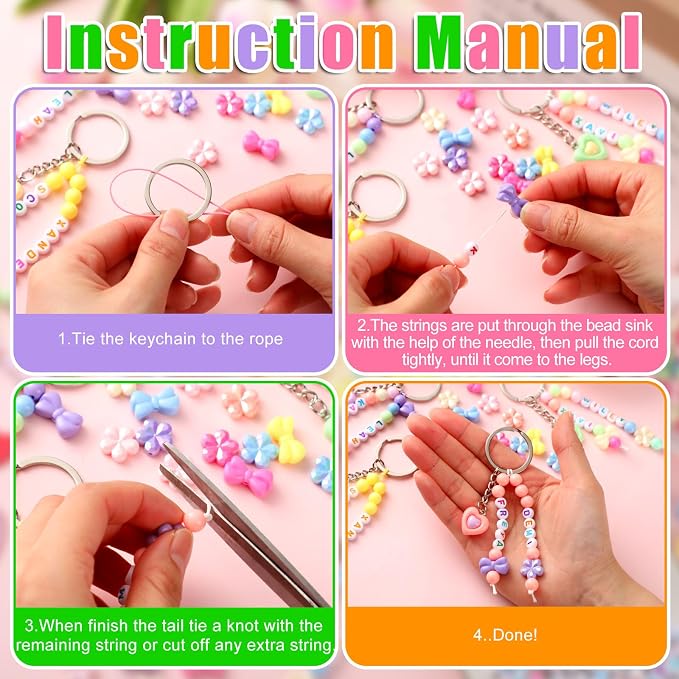 Landical 564 Pcs Bow Heart Keychain Making Kit DIY Name Bead Key Chain Craft - Image 2