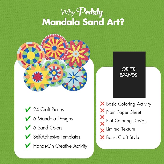 Podzly Sand Painting Mandala Coloring Craft Kits 24 Piece – Self-Adhesive Sand - Image 6