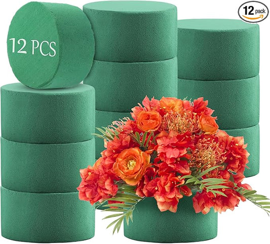 12Pcs Round Floral Foam Blocks, Wet and Dry Foam Bricks for Fresh and Artificial Flowers, Perfect for Wedding Decor, DIY Crafts, and Party Decorations