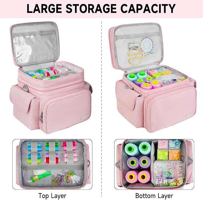 LEFOR·Z Sewing Supplies Organizer, Double-Layer Sewing Accessories Storage Bag - Image 3