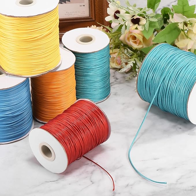 MECCANIXITY Waxed Cord 2mm Waxed Polyester Cord 98 Yard Wax String for Bracelet Making, Necklaces, Beading, Jewelry Making and DIY Crafts(Sky Blue)