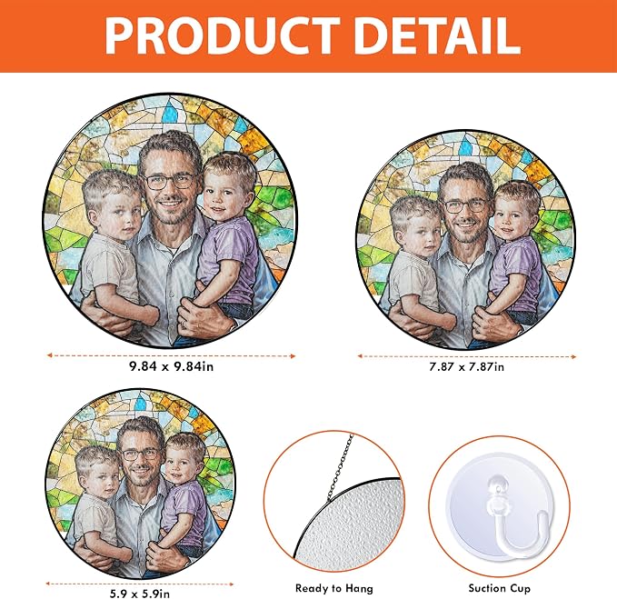 LOVELYPOD Personalized Dad Stained Glass Sun Catcher, Photo Family Portrait - Image 6