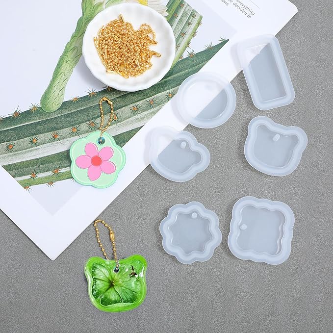 16Pcs Keychain Resin Molds Silicone with Hole, Jewelry UV Resin Keychain Molds, Epoxy Resins Mold for Keychains Pendant Jewelry Making