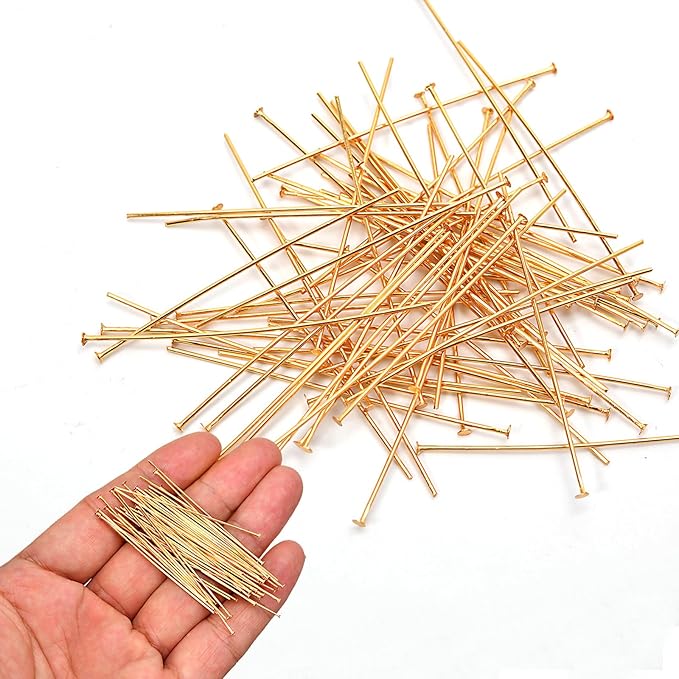 260pcs 18K Gold Filled Flat Head Pins Non Tarnish Craft Earring Bracelet Jewelry Making Accessories Supplies (20mm (0.78in, Gold-Flat Head Pin)
