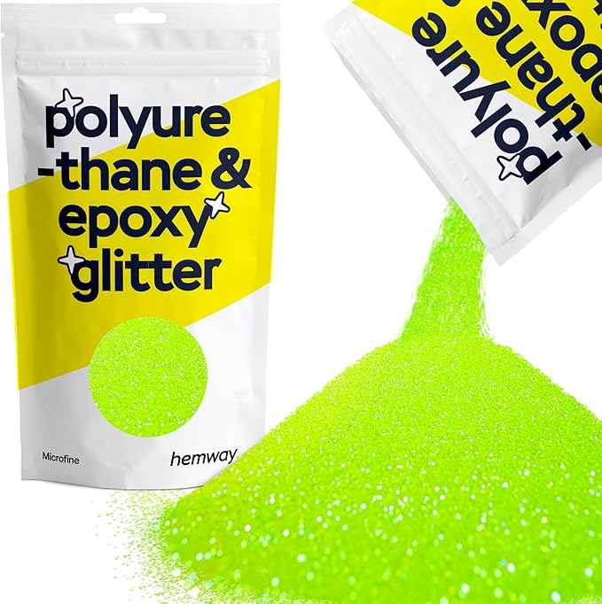 Hemway Polyurethane & Epoxy Resin Glitter 100g / 3.5oz Metallic Crystal Flake Additive for Flooring Jewelry Tumblers Glass Pigment - Microfine (1/256" 0.004" 0.1mm) - Fluorescent Green