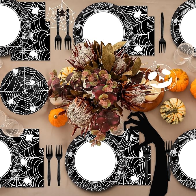 50 Guests Halloween Spider Web Plates and Napkins Party Supplies Spiderweb - Image 6