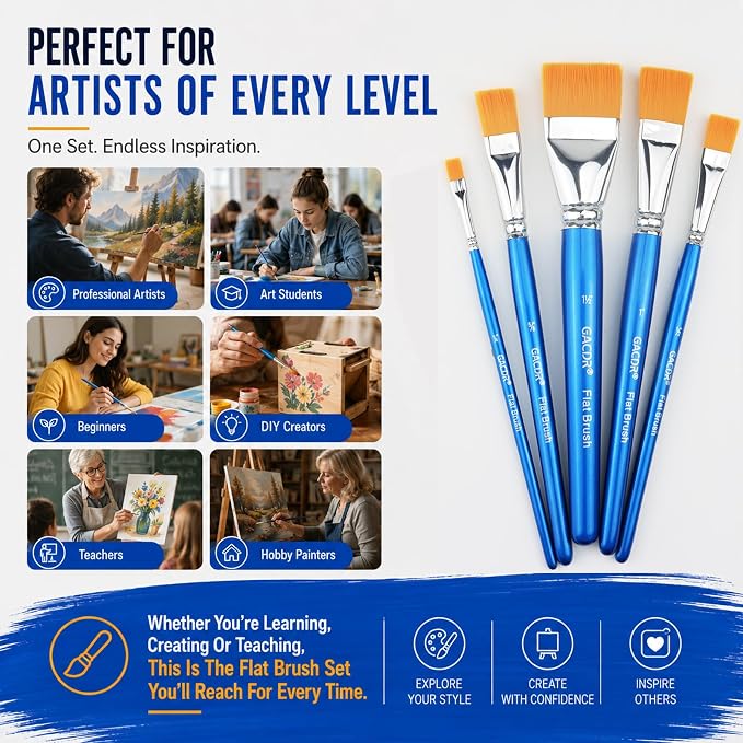 Flat Paint Brushes Set, Artist Flat Brush Set - Image 6