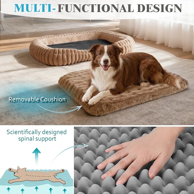 Cute Washable Dog Bed for Medium Large Dogs, Calming Furry Bolster Dog Bed - Image 3