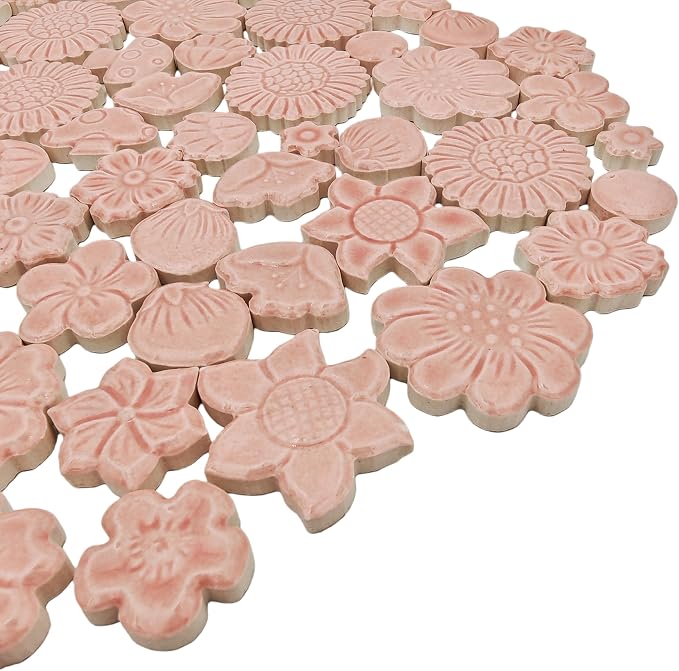 500g/1.1lb Ceramic Mosaic Tiles Mixed Shapes of Flowers, Mushrooms - Image 9