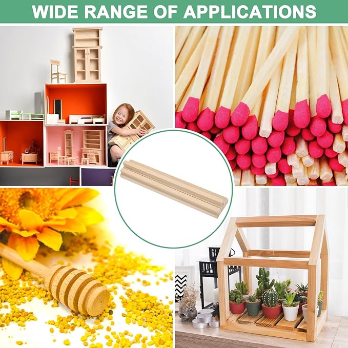10-Pack Wood Square Dowel Rods, 25/64 x 10 Inch Unfinished Wooden Square Dowel Rod, Hardwood Square Dowel Sticks for Crafts/DIY Projects/Models Making [Wood Color]