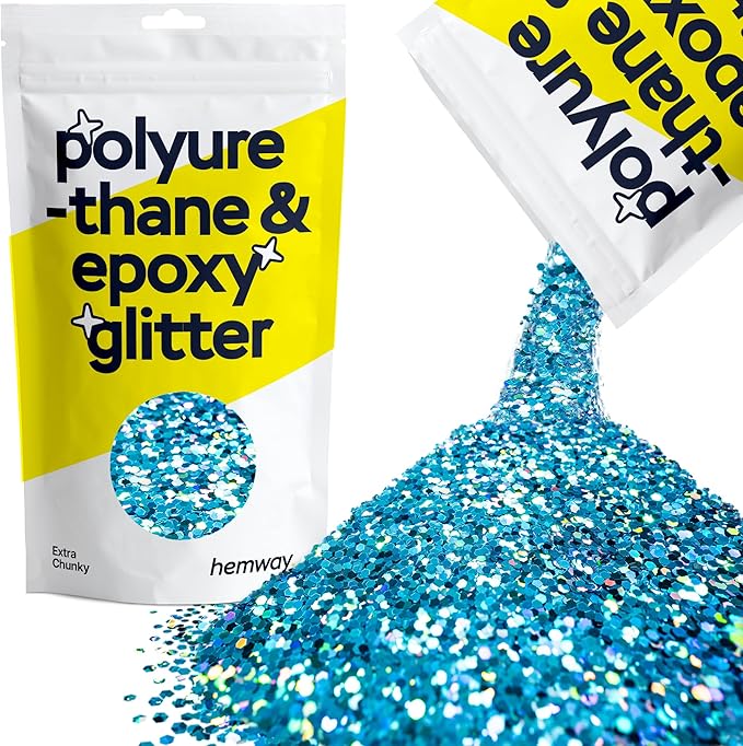 Hemway Polyurethane & Epoxy Resin Glitter 100g / 3.5oz Metallic Crystal Flake Additive for Flooring Jewelry Tumblers Glass Pigment - Extra Chunky (1/24" 0.040" 1mm) - Ocean Blue Holographic