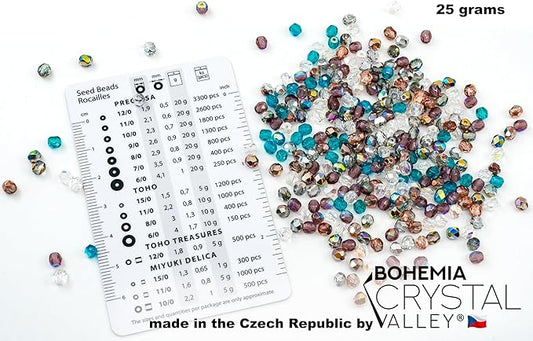 0.88oz (Approx. 300 pcs) Faceted Fire Polished Round Glass Beads 4mm (0.16in), Czech Republic Bohemian Glass Transparent Mix