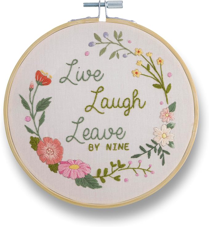 FUNATIC Live Laugh Leave By Nine Embroidery Kit | Funny Beginner Needle Work by FUNATIC