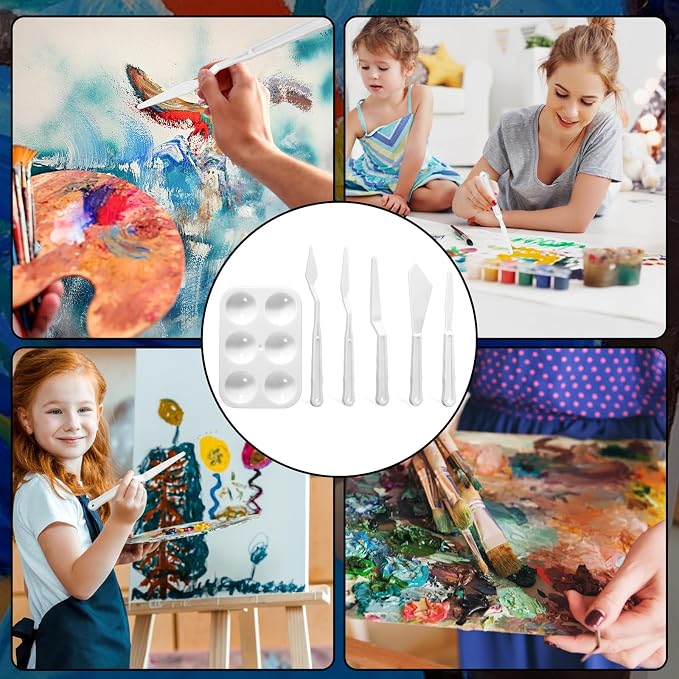 6Pcs Plastic Spatula Palette Knives, Palette Knife Set Thin and Flexible Art - Image 9