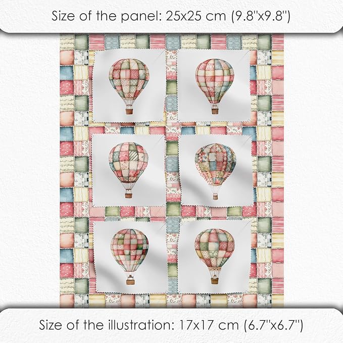 Patchwork Hot Air Balloon Cotton Fabric Panel – 6 Designs + Bonus Sheet - Image 6