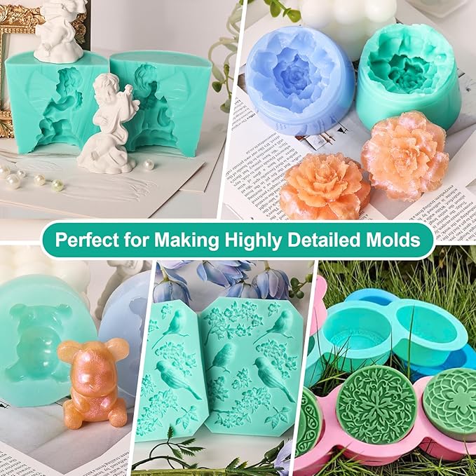 22 oz Liquid Silicone Mold Making Kit, 15A Mold Making Liquid Silicone Rubber, Volume Ratio 1:1, Color Jade Green, Suitable for Making Silicone Molds for Resin, Soap, Concrete, Wax