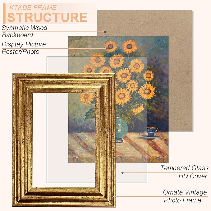 KTKDE 8x10 Picture Frame Set of 4, Ornate Vintage Gold Photo Frames - Image 2