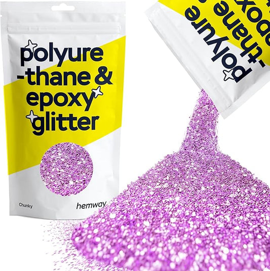 Hemway Polyurethane & Epoxy Resin Glitter 100g / 3.5oz Metallic Crystal Flake Additive for Flooring Jewelry Tumblers Glass Pigment - Chunky (1/40" 0.025" 0.6mm) - Lavender Purple